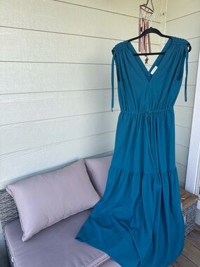 Calvin Klein Teal Tie-Shoulder V-Neck Maxi Dress